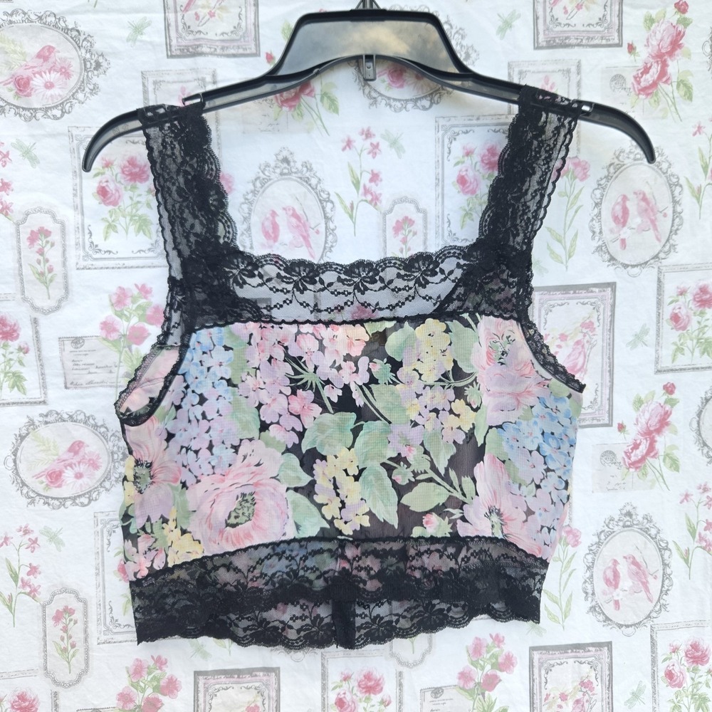VTG Victoria's Secret Top Medium Cami Camisole Lace Abstract Floral Crop - Picture 3 of 6